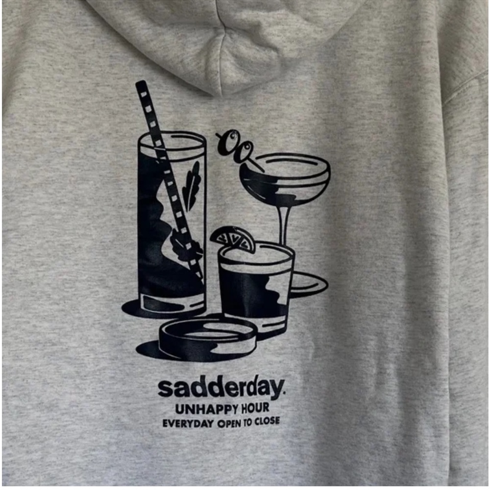 Gray Graphic Hoodie with Sadderday Print
